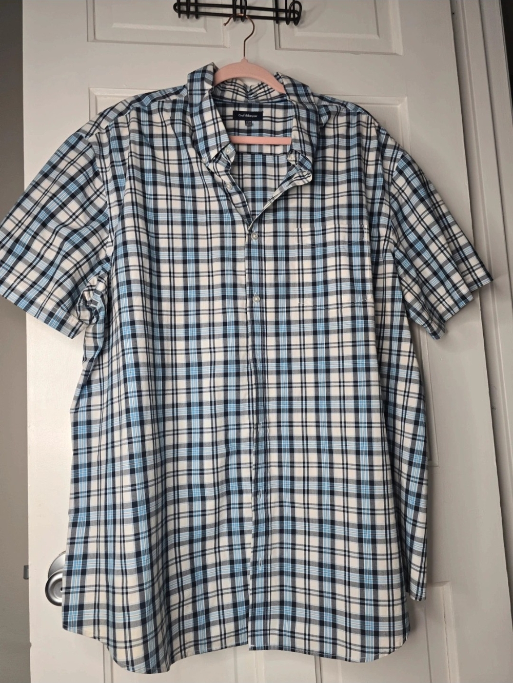 croft & barrow Blue and White Plaid Short-Sleeve Button-Down Shirt